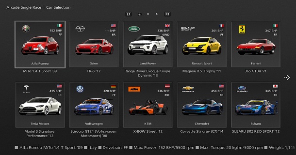 Lista de carros - Organizar os teus carros - Manual Gran Turismo®6